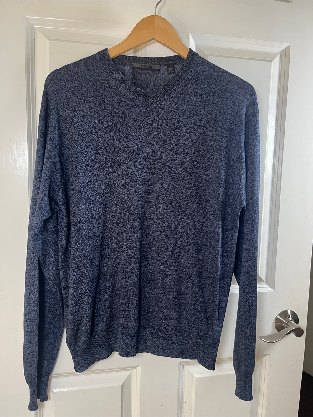 Cullen 100% Silk Pullover Sweater Medium long Sleeve Blue V-Neck Quiet Luxury